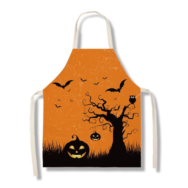 tablier de cuisine kitchen apron Halloween lin coton motif HAPPY BATS taille adulte et enfant
