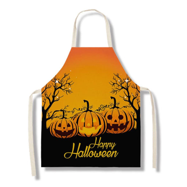 tablier de cuisine kitchen apron Halloween lin coton motif THREE PUMPKINS taille adulte et enfant