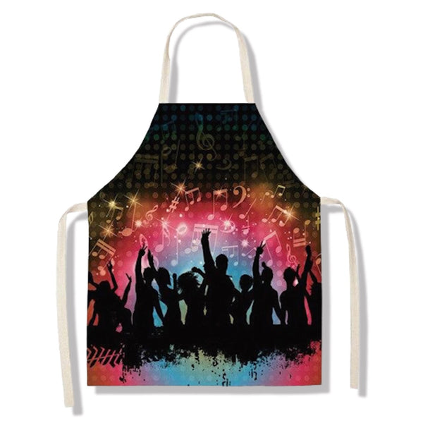 tablier de cuisine kitchen apron lin coton motif musique music power taille adulte et enfant